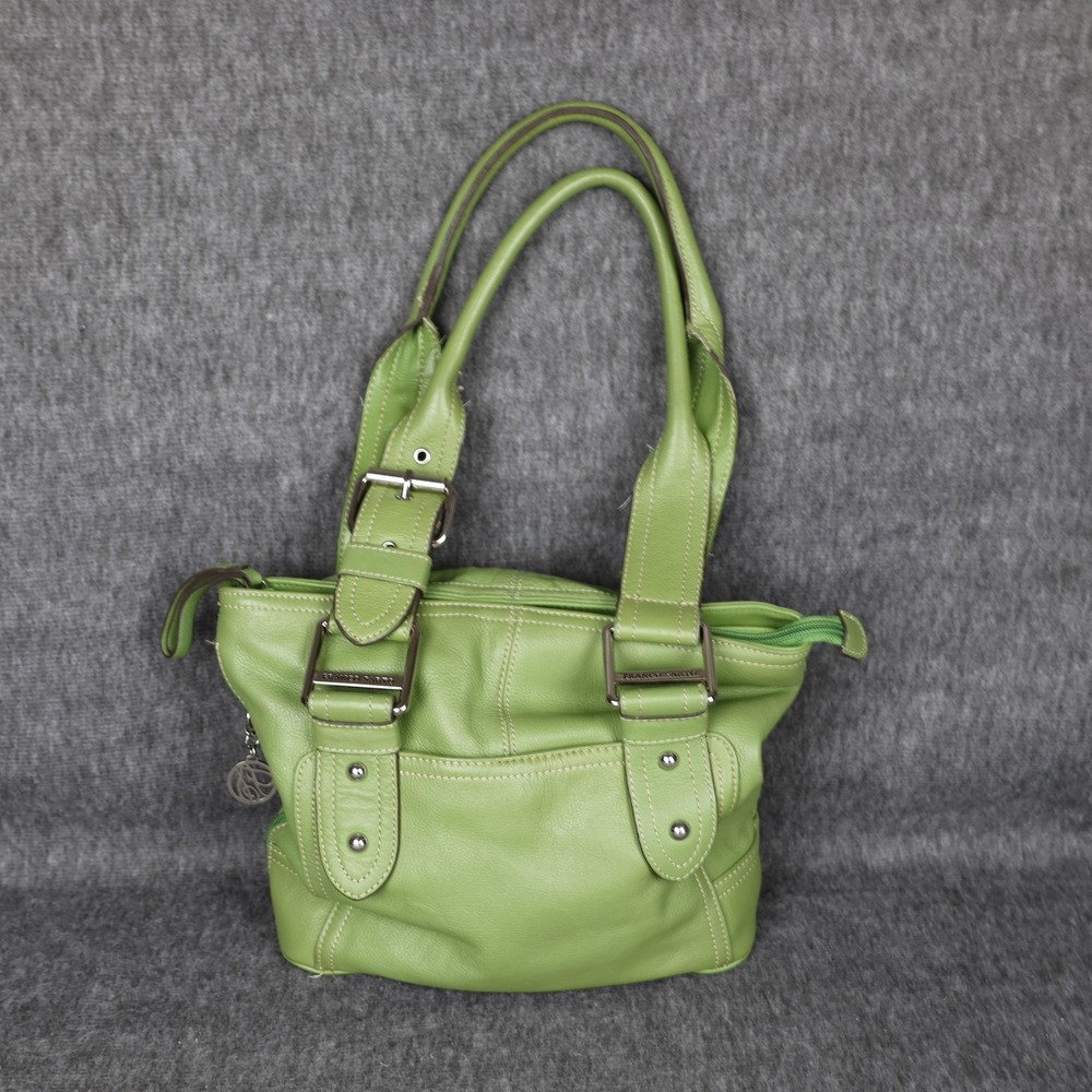 Franco Sarto Shoulder Bag Womens Medium Green Leather Buckle Zip Pockets Charm